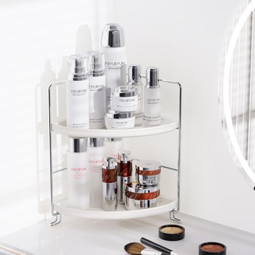 FSyueyun 2-Tier Corner Bathroom Counter Organizer, Tool-Less Installation Vanity Shelf Small Plastics Countertop Makeup Tray Skincare Perfume Organizers (Silver) - color: Silver