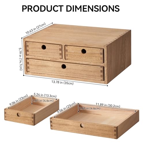 Kirigen Wooden Desktop Organizer - Office Supplies Filing Tidy Storage Shelf - Storage Cabinet/Jewelry Organizer with 3 Drawers(BR, 2-Layer &3 Drawers) - color: Dark brown, size: 2-layer &3 drawers