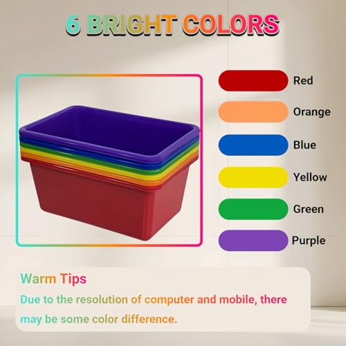 RAUVOLFIA 6 Pack Small Cubby Bin Storage Bins, Multi-Purpose Plastic Storage Bins Stackable Organizer Storage Cubbies for Home, Playroom, Classroom (Rainbow) - color: Rainbow
