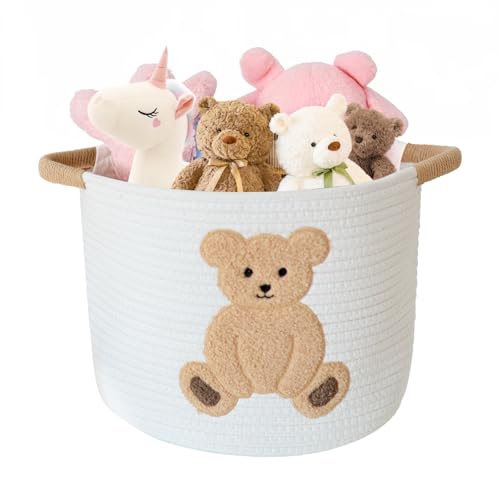 INough Cotton Rope Basket Toy Storage Baskets for kids Laundry Hamper, Gift Basket Empty Baby Shower Baskets with Handles, Cute Bins Blanket Stuffed Animal Storage for Nursery, Living Room Decor, Bear - color: Bear, size: Medium