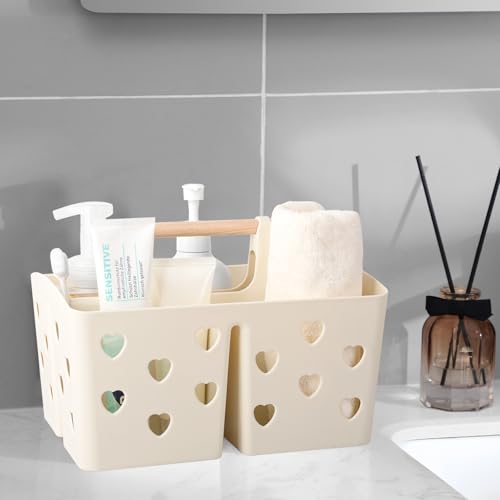 Anyoifax Portable Shower Caddy Plastic Shower Basket Organizer Divided Bathroom Caddy Storage Cleanning Caddy Tote with Handle for College, Dorm Room, Kitchen, Beige - color: Beige