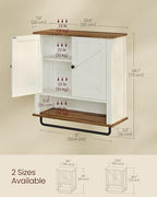 VASAGLE LIRY Collection - Bathroom Wall Cabinet, Farmhouse Wall-Mounted Medicine Storage Cabinet with 2 Barn Doors, Adjustable Shelf, Towel Bar, 7.9 x 23.6 x 28.7 Inches, Rustic White UBBK131W01S - size: 7.9"D x 23.6"W x 28.7"H