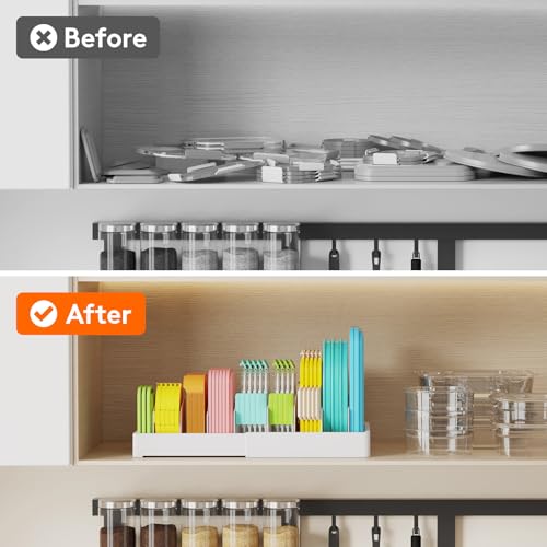 Lifewit Kitchen Cabinet Organizer for Food Contanier Lid, Expandable Lids Holder with 8 Adjustable Dividers & 9 Sections for Pantry Organizers and Storage, Home Drawer Organization, Large, 9.8"-17" - size: Large(9.8-17.3" x 9.6")