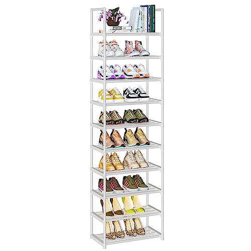 OYREL Shoe Rack Tall, Sturdy Metal Shoe Rack Organizer,Narrow Shoe Racks for Closets,Shoe Stand Shelf - color: White, size: 17.1"W x 11.8"D x 78.7"H in 10 tier
