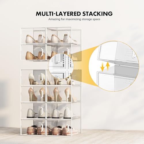 SEE SPRING XX-Large Shoe Storage Box Fit Size 14, Clear Plastic Stackable Shoe Organizer for Closet, Space Saving Sneaker Shoe Rack Containers Bins Holders for Entryway, 12 Pack Clear - color: Clear, size: XX-Large Fit Size 14