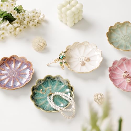 Lotus Ring Holder Dish Small Indoor Ash Tray, Ceramic Dessert Plate Trinket Jewelry Holder Organizing Necklace Earrings for Parents Friends Sister, Deep Purple. All Jewelries Are NOT Included. - color: Purple-Round