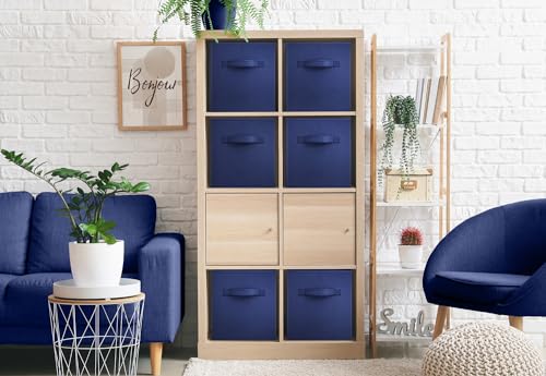 Sorbus Fabric Storage Cubes - 6 Foldable Storage Bins for Organizing Pantry, Cubbies, Toy Box - Clothes Storage & Closet Organizer - 13 Inch Collapsible Cube Baskets for Shelves with Handle - color: Navy Blue, size: 13 Inch
