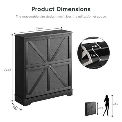 Smart FENDEE Shoe Cabinet, Shoe Storage Cabinet for Entryway with 2 Flip Drawers, Narrow Farmhouse Shoe Organizer Cabinet, Slim Shoe Rack Cabinet, 31.5in Black - color: Black, size: Width - 31.5 inches