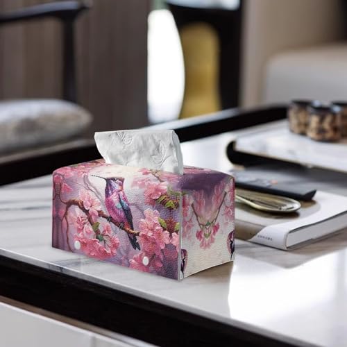 Hummingbird Tissue Box Cover Rectangle Waterproof Tissue Cover Pu Leather Tissue Box Cover Durable Holder Decorative Organizer for Bathroom Vanity Countertop - color: Hummingbird 1