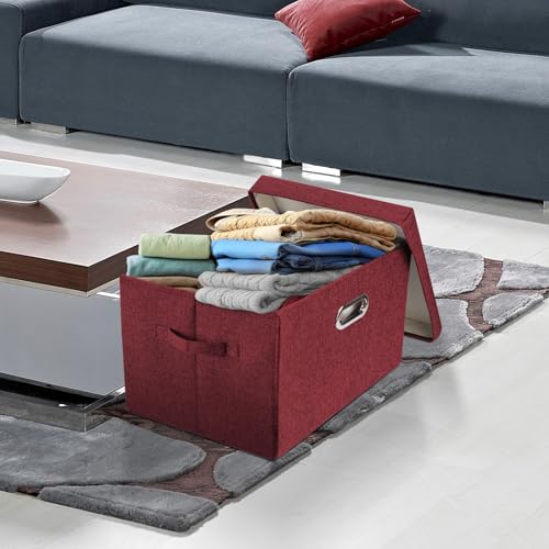 TYEERS Collapsible Storage Bins With Lids, Large Fabric Storage Boxes - 2 Pack - Red Wine - color: Red Wine, size: 2-Pack Large