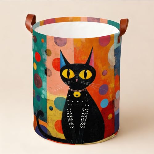 Laundry Basket 15.75 x 15.75 x 19.7 Inch Oxford Fabric Clothes Hamper with Black Cat Art Print Foldable Storage Bin with Handles for Bedroom Bathroom Dorm and Laundry Room Organizer Décor - color: Colorful586