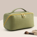 Women's Travel PU Leather Cosmetic Organizer - Large Capacity Toiletry Storage Solution - color: dark green