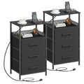 JARHETUN Nightstand Set of 2, Night Stands with Charging Station, 26.4 Inch Tall Bedside Table with Metal Shelf, Modern Side End Table with 3 Fabirc Drawers, Small Dresser for Bedroom, Black - color: Black, style: Power