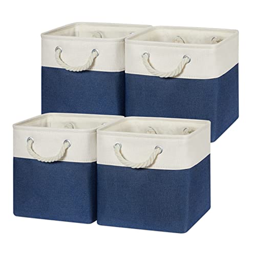Temary Fabric Storage Cubes 11x11 Cube Storage Bins 4Pack Blue Basket for Organizing Home, Closet, Empty Gift Baskets with Handles (White&Blue) - color: White&blue, size: 11"L x 11"W x 11"H