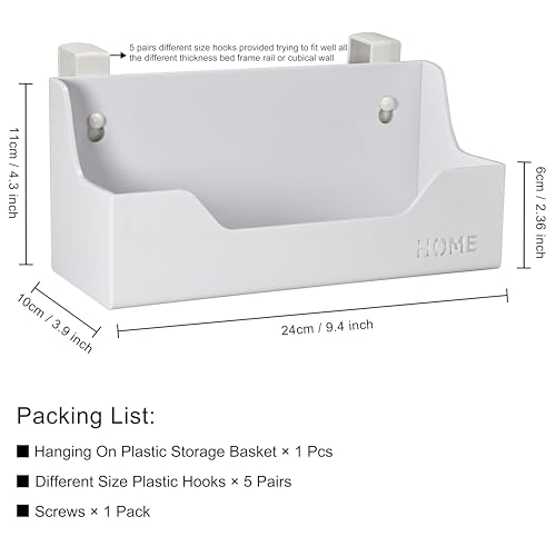 Bedside Caddy Hanging Storage Basket Little Size Plastic Beside Shelf Hang-on Storage Organizer for Collage Dorm Bunk Bed,Changing Table - Bedroom Essentials for Phone,Mini Speaker,Tissues (White) - color: White