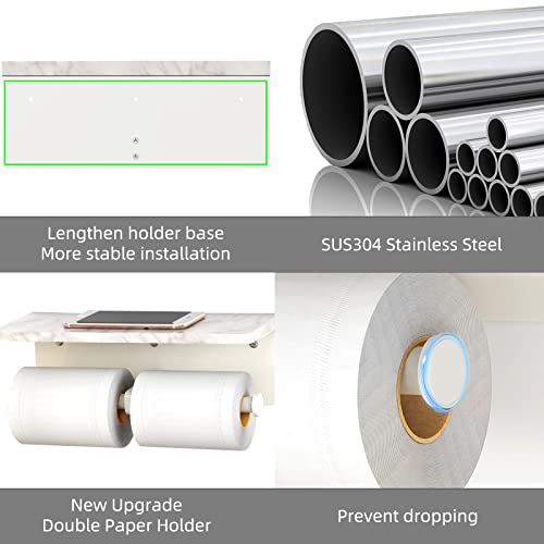 White Toilet Paper Holder with Shelf, New Upgrade Double Toilet Paper Holder with Storage, Marble Roll Toilet Paper Wall Mount for Bathroom Washroom - color: White, size: 2 Roll