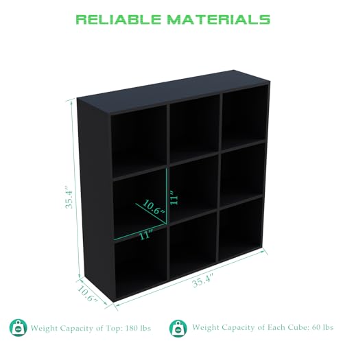 OSCHF 9-Cube Storage Shelf Bookcase - Wooden 3-Tier Free Standing Open Bookshelf for Home and Office, Organizer Cabinet in Black - color: Black, size: 9-Cube