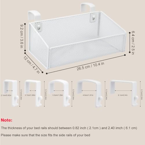 Bedside Shelf Bunk Bed Organizer Shelf Hanging Storage Metal Basket Phone Holder for Bedroom,Dorm,Office - Easy Use for Both Adult and Kids (White) - color: White