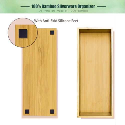 guiogc Bamboo Drawer Silverware Organizer, Utensil Organizer, Bamboo Storage Box Wood Silverware Tray for Drawer Set of 2 - size: 11.8" x 4" x 1.78"