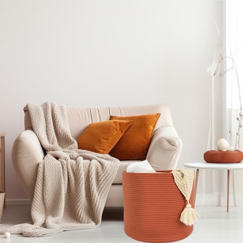 XUANGUO Cotton Rope Basket For Girls Boys Kids 16”X14” Baby Laundry Basket Nursery Bin Round Woven Baskets Organizer For Storage Toys Blankets Shoes Clothes rustic - color: rustic