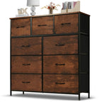 Dresser for Bedroom, 9 Storage Drawers, Anti-Tip Tall Fabric Closet Chests Organizer Tower Furniture with Wooden Top Metal Frame for Clothes, Living Room, Hallway, Entryway