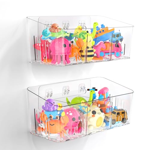 Lysam Bath Toy Storage 2 Packs, Large Bath Toy Holder with 3 Compartment, Quick Dry Bathtub Toy Organizer, Bath Tub Toy Net, Shower Toy Basket & Bin, Bathroom Accessories for Baby,Toddler,Kids（Clear） - color: Clear & 2 Packs