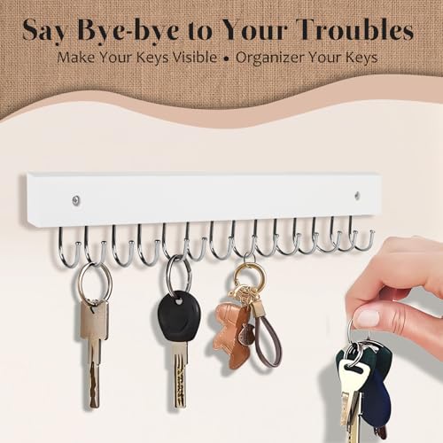 2Pack Key Holder Wall Mount with 28 Rotating 180° Key Hooks, 14.6" Rustproof Organizer Hanger for Apartment Decor, Wall Storage Rack for Entryway, Living Room, Hallway, Bathroom, Kitchen(White) - color: White