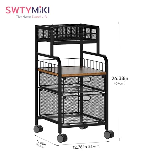 SWTYMIKI Rolling Cart with Drawers - Metal Utility Cart with Wood Shelf, DIY Divider and Locking Wheels, Craft & Art Cart Organizer for Under Desk Storage for Home Office Studio, Espresso - color: 4 Tiers-Espresso, size: 4 Tiers
