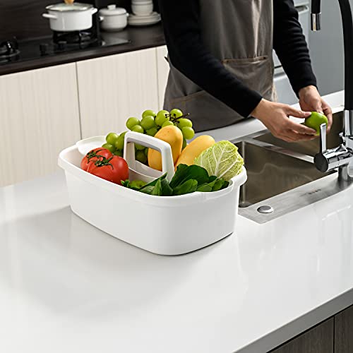 ALINK Large Plastic Shower Caddy Tote, Portable Storage Caddy Basket Organizer with Handle for Dorm, Bathroom, Tool, Garden, Kitchen, Cleaning Supplies - White - color: White