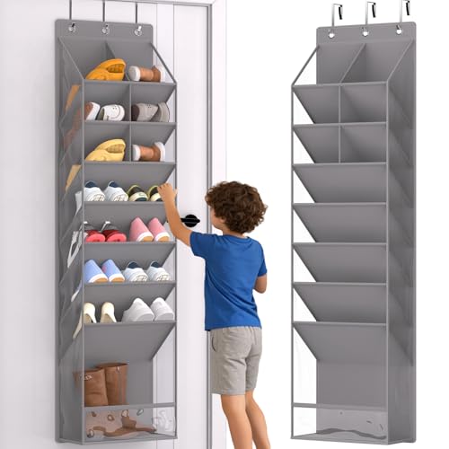 VERONLY Door Shoe Organizer, Over The Door Hanging Shoe Rack with Large Pockets, Space Saving Shoe Storage for Closet, Entryway, Bedroom, Shoe Holder for Men Women Kids (Grey) - style: Gray Over the Door Shoe Organizer