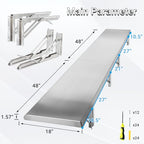 Concession Shelf Drop Down 18" x 96", Spliced Style Folding Concession Stand Shelf Commercial Grade Stainless Steel, Foldable Concession Shelves for Snack Bar, Food Cart, Movie Theater - size: 18" x 96"