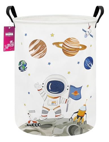 Laundry Hamper Large Canvas Fabric Lightweight Storage Basket/Toy Organizer/Dirty Clothes Collapsible Waterproof for College Dorms, Boys and Girls Bedroom,Bathroom(Space astronaut) - color: Space astronaut