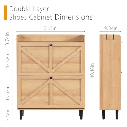 VDNEND Shoe Storage Cabinet for Entryway with 2 Flip Drawers，Narrow Shoe Cabinet with Soild Wood Legs，Freestanding Hidden Shoe Organizer for Foyer, Hallway (1, Natural Oak) - color: Natural Oak