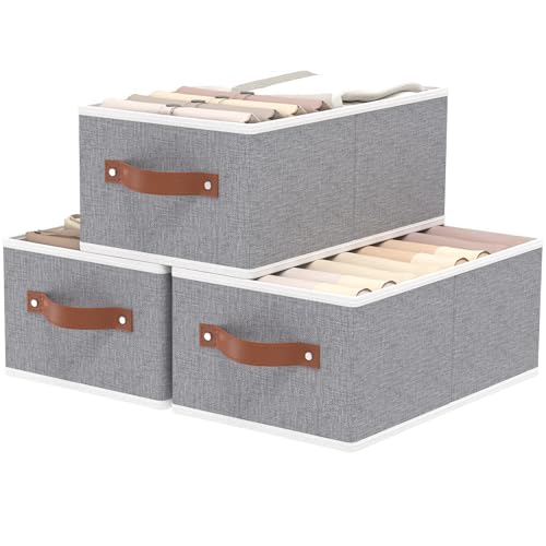 OUTBROS Cube Storage Unit Boxes, Foldable Bins for Bedrooms, Living Rooms, Shelves, Baskets With Handles, Fabric Wardrobe Organiser, Grey, 16.1 x 6.5 x 9.8 inch, 3-Pack - color: Grey, size: 16.1x6.5x9.8in(3-Pack）