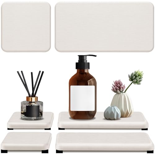 4PCS Water Absorbing Stone Tray, Quick Drying Diatomite Stone Sink Tray, Water Absorbent Stone Coasters for Bathroom Counter, Kitchen Soap Dish Holders Toothbrush Holders in Modern Home - color: White