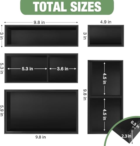 Bamboo Drawer Organizer,5 PCS Black Silverware Tray&Desk Organizers and Storage,Cabinet Divider With Removable Bathroom Organization for Kitchen,Utensils,Junk,Office,Makeup - color: Black, size: 5PCS