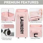 Goodpick Pink Laundry Basket with Wheels & Handles, Laundry Hamper with Removable Wash Bag, Dorm Room Essentials for Girls College Dorm - color: Pink 1-Pack