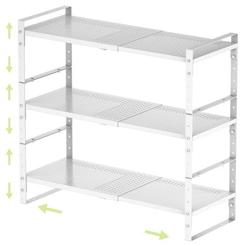 Expandable Shoe Rack Heavy-Duty Closet Organizer Adjustable Shelf Stackable Metal Framework for Entryway, Garage,RV,Pantry,Cabinet(Medium,3 Packs/White) - color: White/3 Packs, size: MEDIUM:8.11"D x 16.54"W x 7.88"H