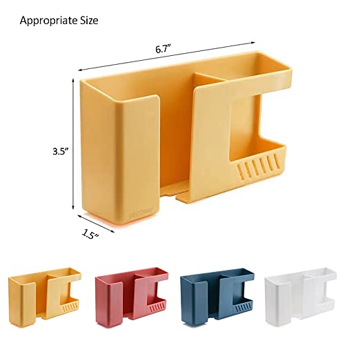 D3 Wall Mount Phone Holder, Punch-Free Wall-Mounted Mobile Phones Charging to Stand, Sticky Remote Control Storage Box Bedside Lazy Mobile Phone Rack, Multipurpose Storage Box (Yellow) - color: Yellow