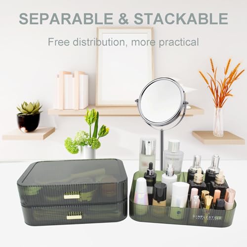 Makeup Organizer with 2 Drawers, Cosmetics Organizer for Bedroom and Bathroom Vanity Countertops, Large Capacity Cosmetic Storage Box for Skincare Cream Perfume Lipstick Dresser Counter-Green - color: Green-1, size: 2 Drawers