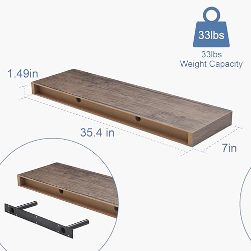 Floating Shelves for Wall, Bathroom Shelves Over Toilet, Wall Shelves & Book Shelf for Room, Hanging Shelf, Modern Wooden Mounted Floating Shelves, 36x7x1.5 in (Smoke Gray, Set of 2) - color: Smoke Gray, size: 36"(set of 2)