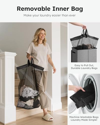 SOLEDI Laundry Hamper with Lid 130L Large & Tall Collapsible Laundry Basket, Clothes Hamper with Bag Removable Easy to Carry, Dirty Hampers for Bedroom, Bathroom, Dorm, College, Grey - color: Grey, size: 130L