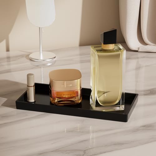 Vanity and Bathroom Tray, 9.8" ABS Countertop Organizer,Waterproof Vanity Tray for Toilet Tank,Perfume,Soap,Keys,Bathroom Accessories,Kitchen and Bath Trays,Non Slip Small Trays,Black - color: Black, size: 9.8" x 4.7" x 0.7"
