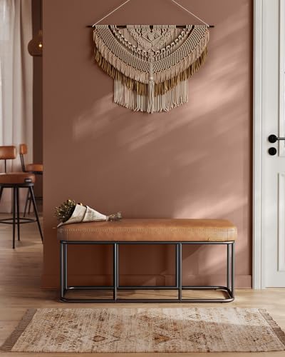 VASAGLE EKHO Collection - Storage Bench for Entryway, Ottoman Bench with Steel Frame, 43.3-Inch Wide, Synthetic Leather, Living Room, Mid-Century Modern, Loads 660 lb, Caramel Brown ULOM085K01 - color: Caramel Brown, style: Steel Frame Bench