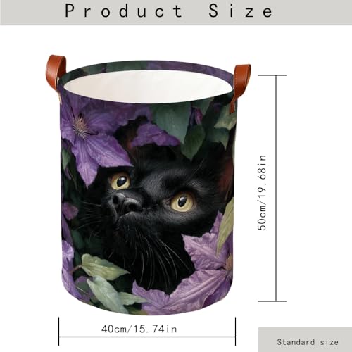 Cat Laundry Basket with Dark Botanical Art, Funky Collapsible Oxford Cloth Hamper for Kids Room, Colorful Floral Storage Bin for Spring Decor (15.75x15.75x19.7") - color: Colorful592