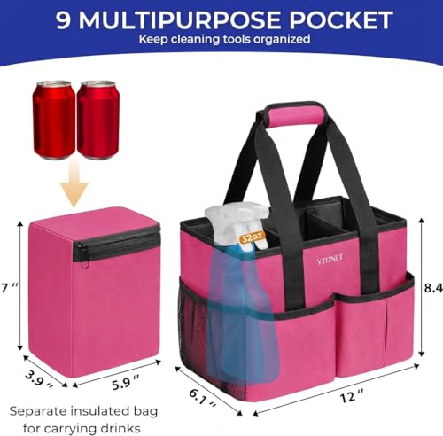 Ytonet Cleaning Caddy, Water Resistant Cleaning Supplies Organizer with Handle & Foldable Divider for Cleaners, Housekeeping Tote for Kitchen & Bathroom, Car Tool Caddy Organizer Bag, Rosered - size: Medium