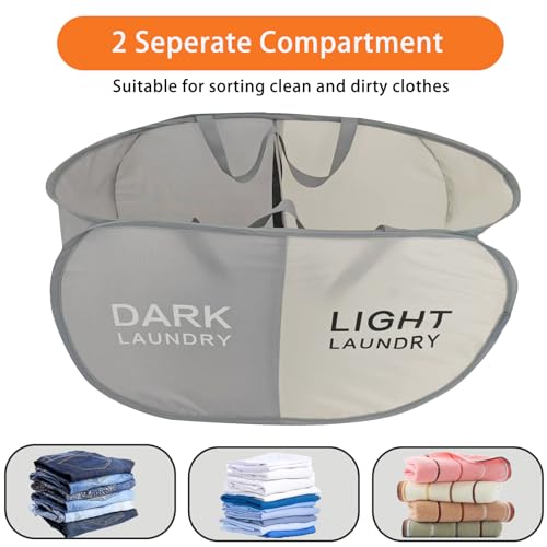 Collapsible Pop Up Laundry Hamper 2 Section, Folding Cloth Hamper Sorter Basket Organizer for Bedroom, Laundry Room, Dorm - color: 2 Compartments - Gray Beige