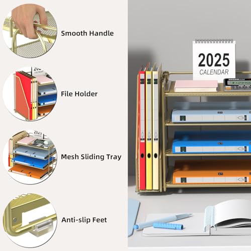 Spacrea Desk Organizers and Accessories, Paper Organizer for Desk with File organizer, Desk Accessories & Workspace Organizers for Office Supplies (Gold) - color: Gold