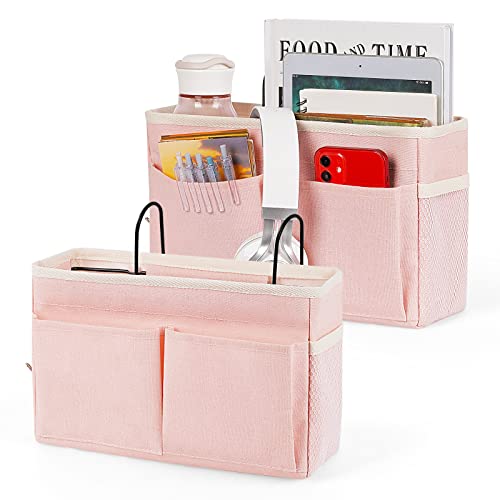 Bedside Caddy Bedside Storage Organizer Hanging Bunk Bed Dorm Room with Side Pockets for Water Bottles, Books, Cell Phones, Headphones 2 Pack (Pink) - color: 2Pack Pink