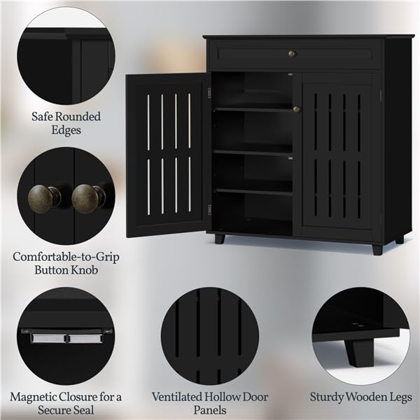 Yaheetech Shoe Cabinet, 4-Tier Shoe Storage Cabinet with Drawer & Adjustable Shelves, Shoe Rack Cabinet for Entryway, Hallway, Living Room, Black - color: Black, size: 31 x 15 x 34’’